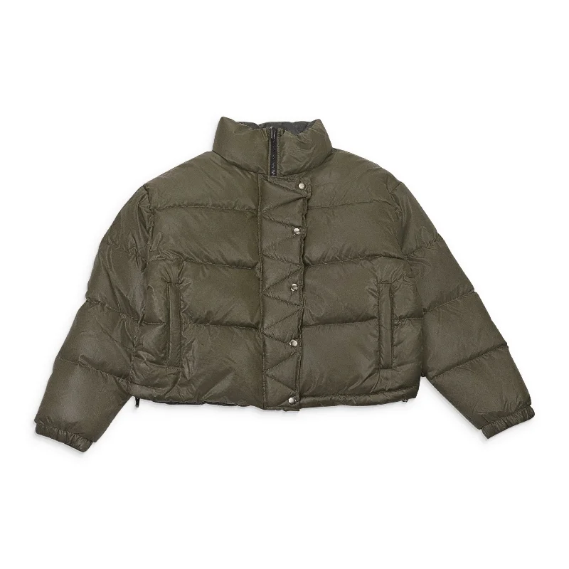 CALLIPYGIAN REVERSIBLE OLIVE BLACK PUFFER COAT