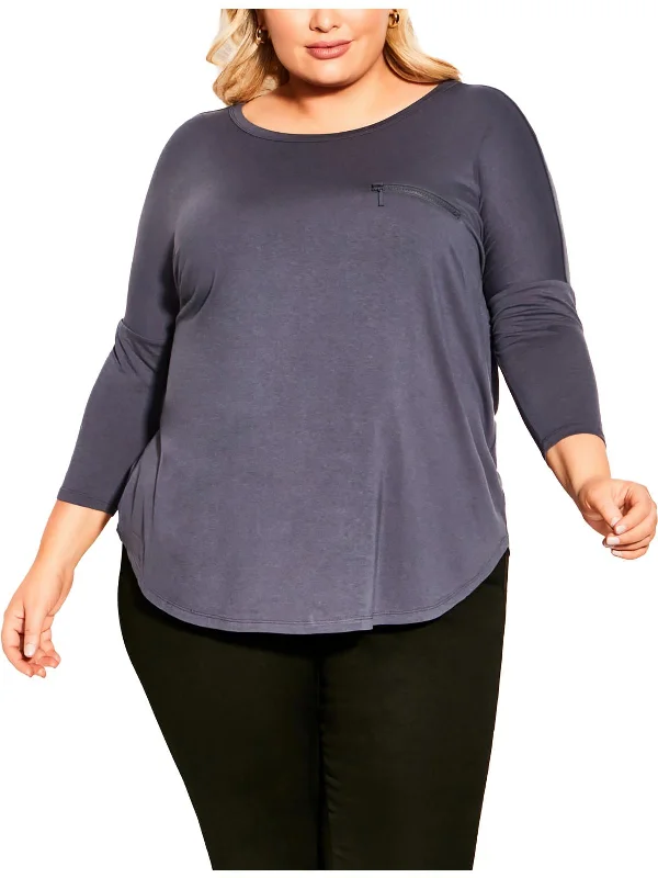 High-Quality Unisex Fashion Basics Premium Fashion Womens Zipper Pocket 3/4 Sleeve Pullover Top
