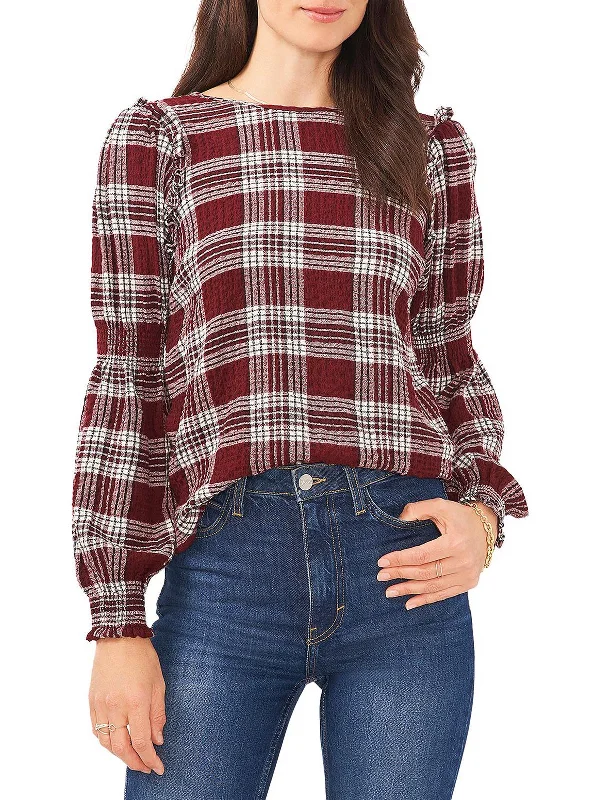 Trendy Unisex Streetwear Fashion Exclusive Discounts Womens Plaid Ruffled Pullover Top Trendy Unisex Streetwear Fashion Exclusive Discounts Womens Plaid Ruffled Pullover Top