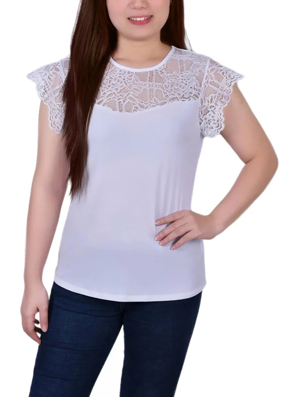 High-Quality Unisex Basics For All Occasions Sporty Fashion Offers Petites Womens Lace Trim Pullover Top