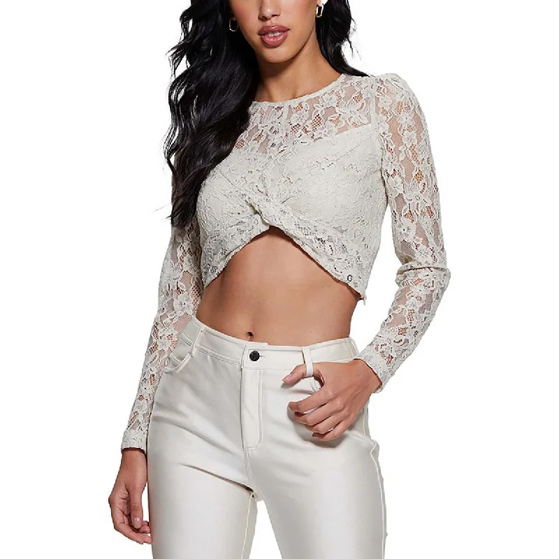 Fashion-Forward Unisex Apparel Final Sale Womens Lace Twist Front Pullover Top