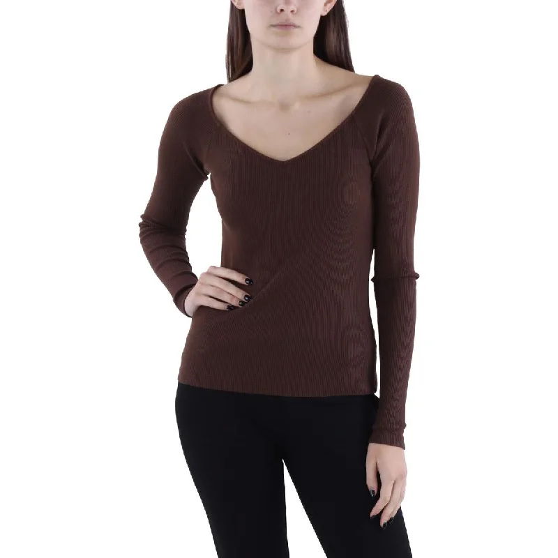 Classic Unisex Fashion Looks Timeless Elegance Sale Womens V-Neck Ribbed Pullover Top