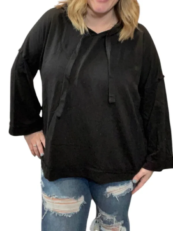 Sustainable Gender-Neutral Apparel Modern Fashion Sale Wide Sleeve Pullover Hoodie In Black Sustainable Gender-Neutral Apparel Modern Fashion Sale Wide Sleeve Pullover Hoodie In Black