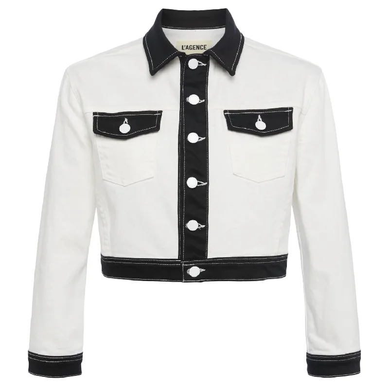 Koda Colorblock Crop Jacket In White/black