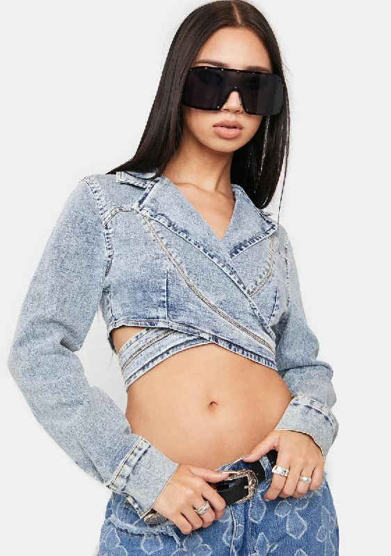 Women's Evening Apparel Limited Styles Talk That Talk Denim Blazer