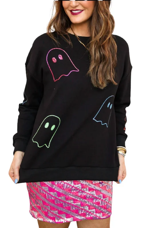 Functional And Stylish Unisex Wear Style Upgrade Sequin Ghost Pullover Sweatshirt In Black Functional And Stylish Unisex Wear Style Upgrade Sequin Ghost Pullover Sweatshirt In Black