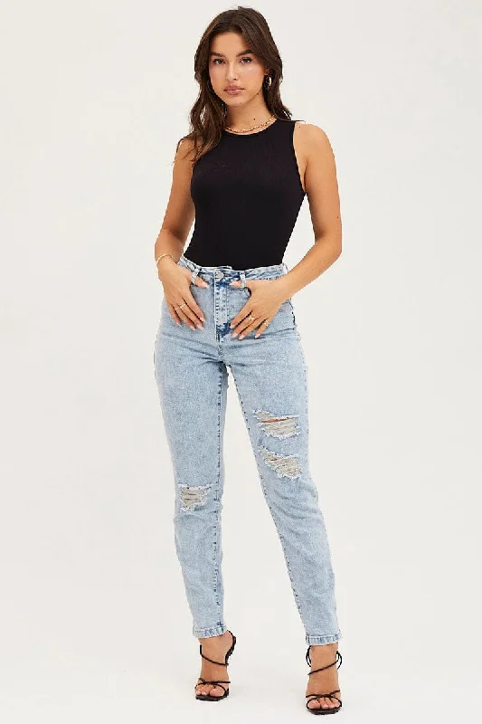 Blue Skinny Denim Jeans High Rise