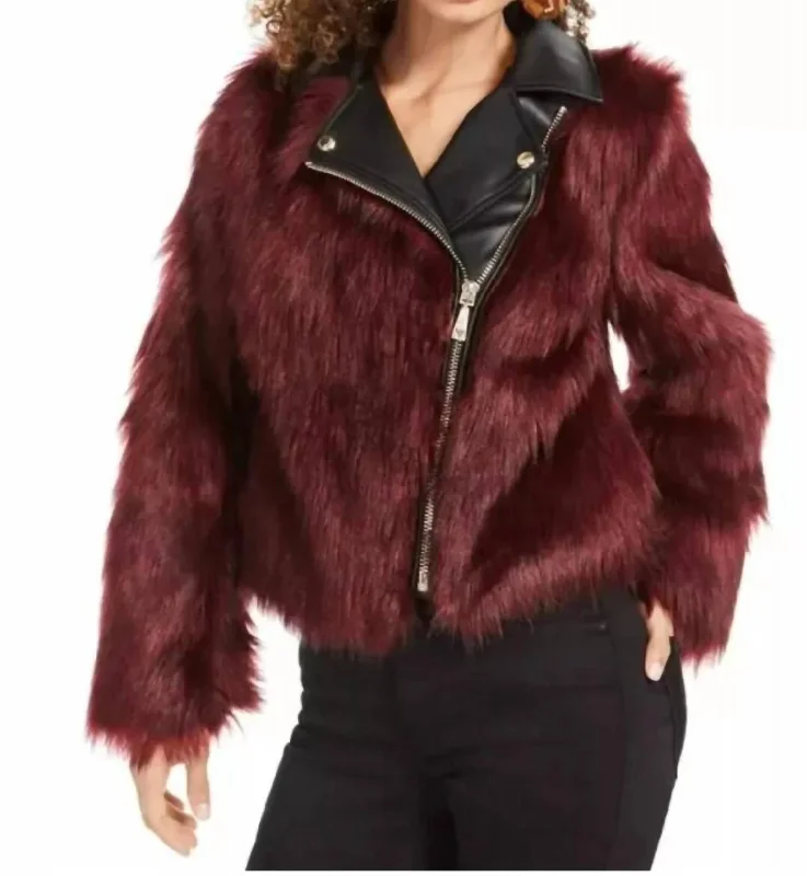 Affordable Luxury Women's Garments Best-Sellers Long Sleeve Savage Faux Fur Moto Jacket In Love Bite Berry Multi