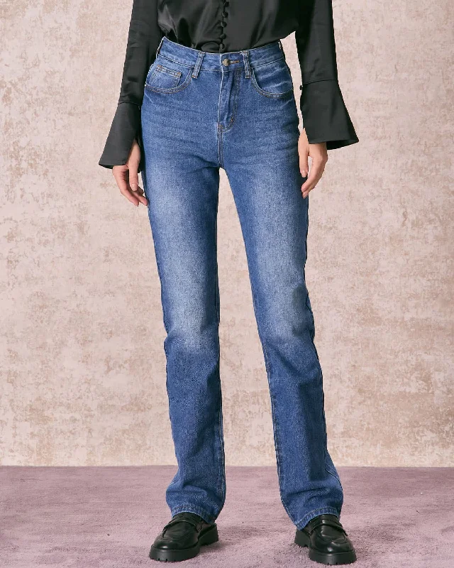 The Blue High Waisted Straight Leg Jeans