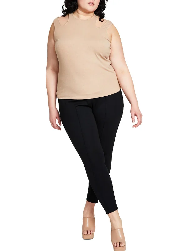 Gender-Neutral Trendy Clothing Styles Fashion Sale Plus Womens Ribbed Cut-Out Shoulder Pullover Top