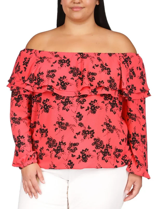 High-Quality Unisex Basics For Everyday Wear Limited Time Deal Plus Womens Floral Print Polyester Pullover Top