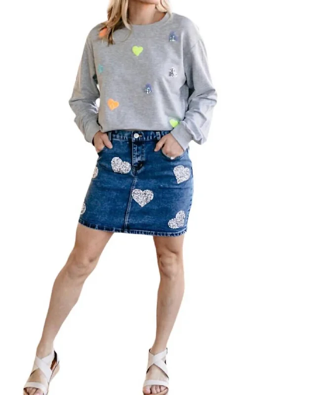 Sustainable Gender-Neutral Apparel Laid-Back Fashion Offers Amanda Sequined Hearts Pullover Sweatshirt In Gray Sustainable Gender-Neutral Apparel Laid-Back Fashion Offers Amanda Sequined Hearts Pullover Sweatshirt In Gray