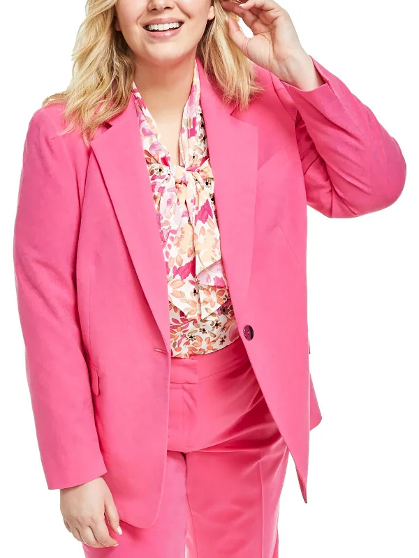 Plus Womens Stretch Polyester One-Button Blazer