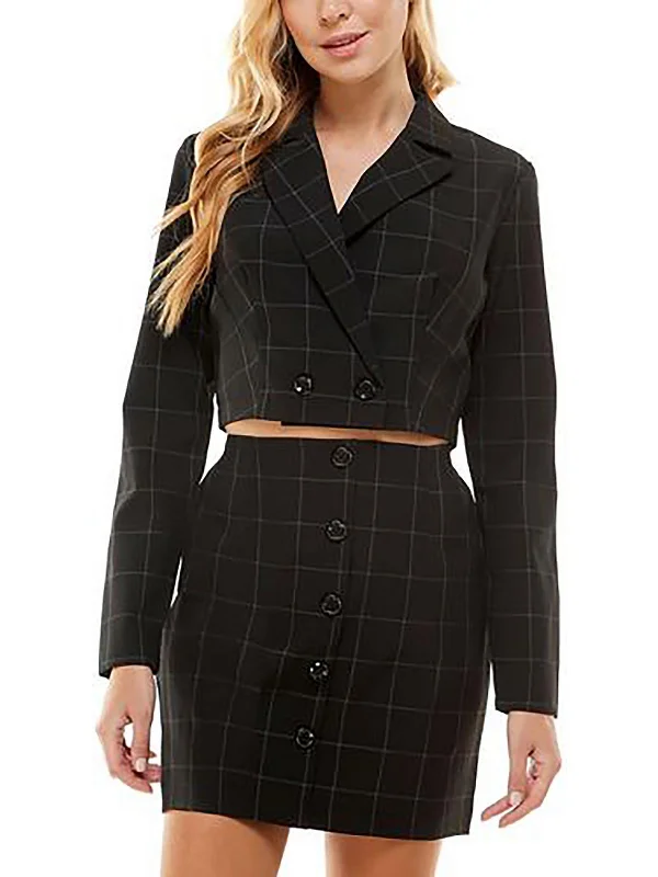 Juniors Womens Window Pane Double Breasted Bolero