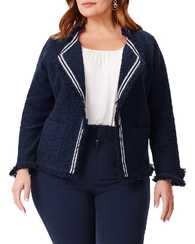 NIC+ZOE Plus Ribbon Trim Fringe Mix Knit Jacket