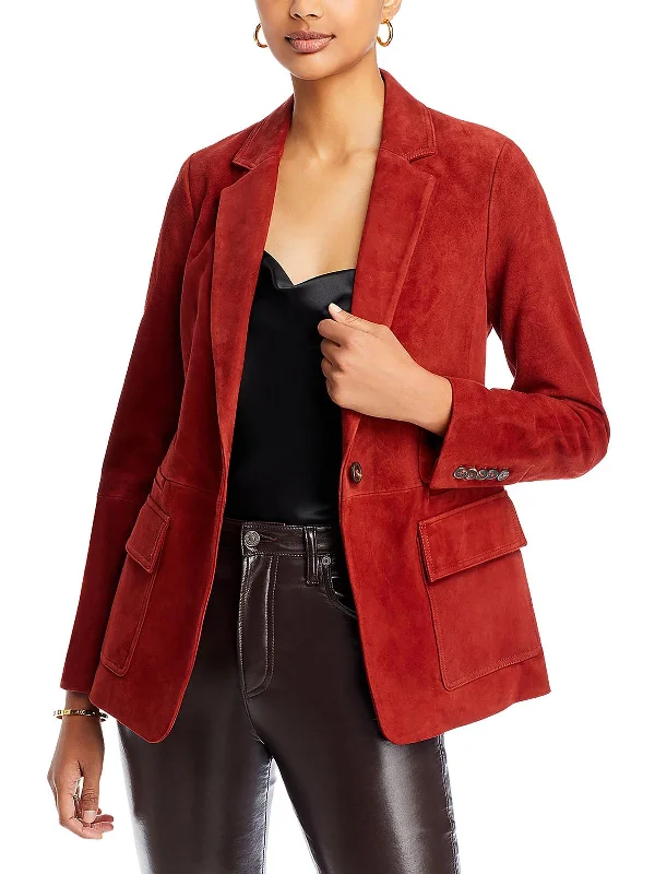 Brenna Womens Suede Suit Separate One-Button Blazer