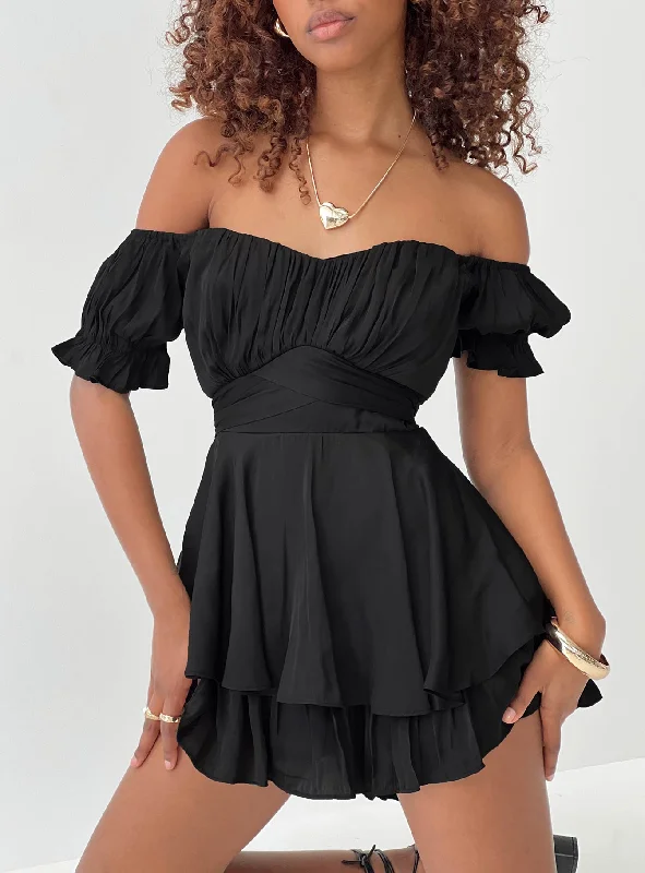 Poppins Off Shoulder Romper Black