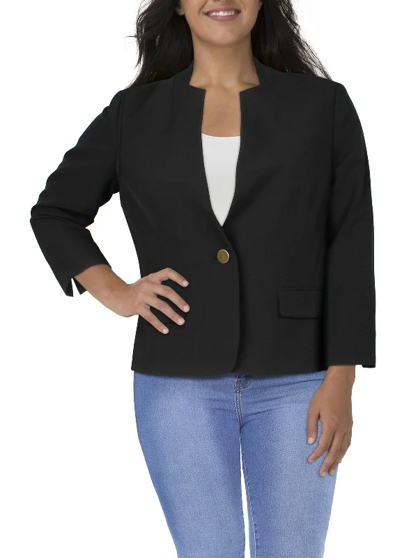 Petites Womens Knit Long Sleeves One-Button Blazer