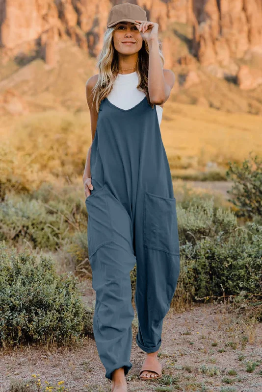 Full Size V-Neck Sleeveless Jumpsuit with Pockets