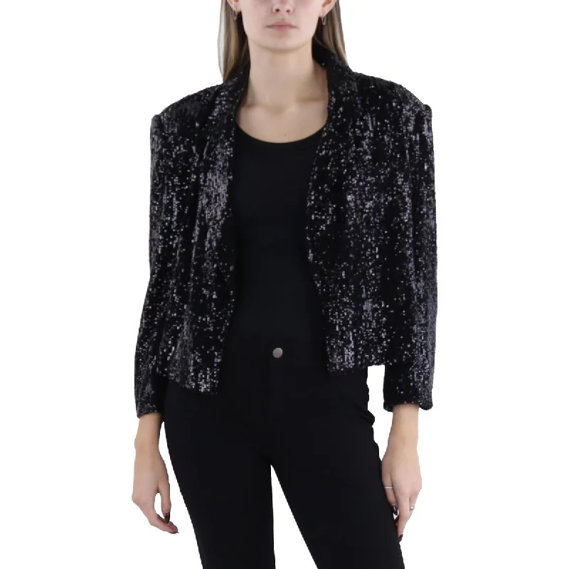 Isabella Womens Sequined Cropped Open-Front Blazer