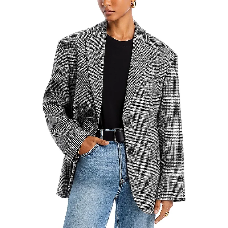 Womens Houndstooth Workwear Two-Button Blazer