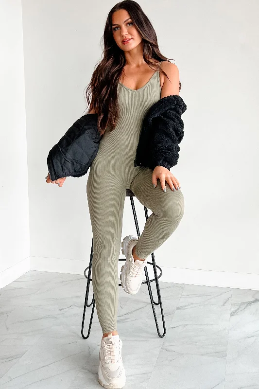 DOORBUSTER Better Things Are Coming Ribbed Cami Jumpsuit (Olive)