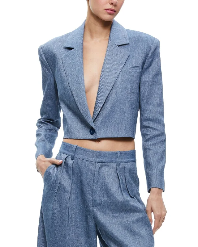 alice + olivia Shan Boxy Linen-Blend Blazer