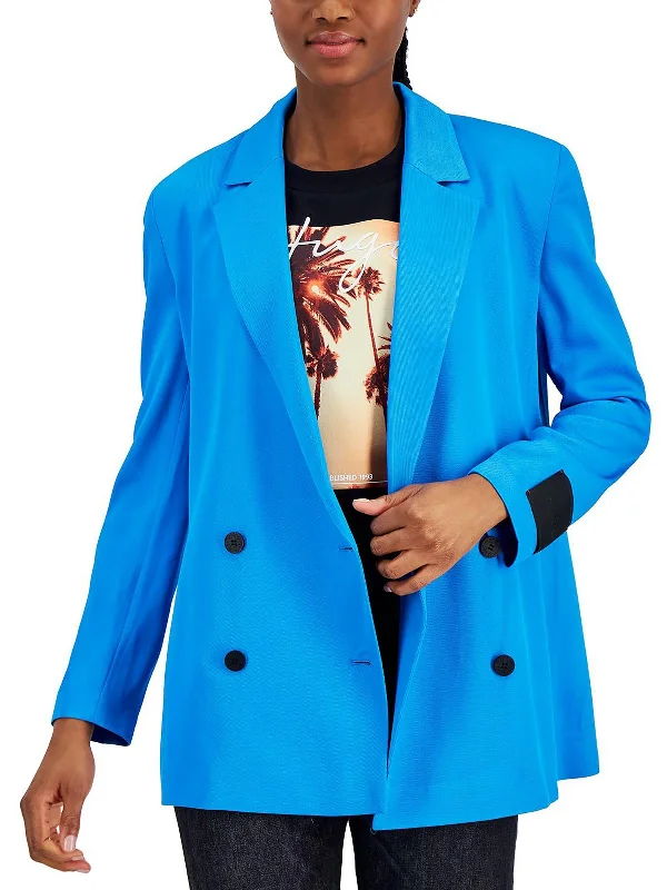 Womens Crinkled Trendy Double-Breasted Blazer