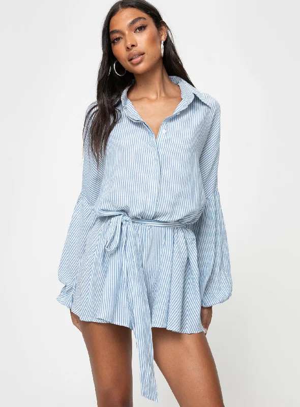 Megz Long Sleeve Romper Blue