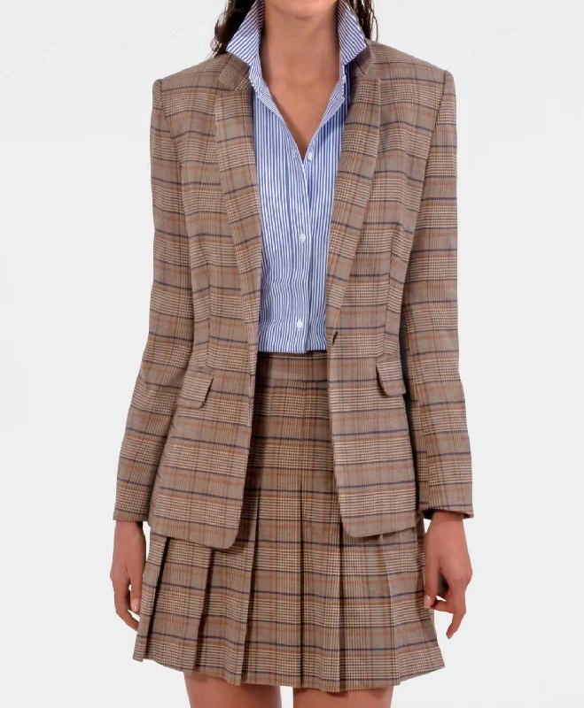 Preppy Plaid Blazer In Khaki/navy Plaid