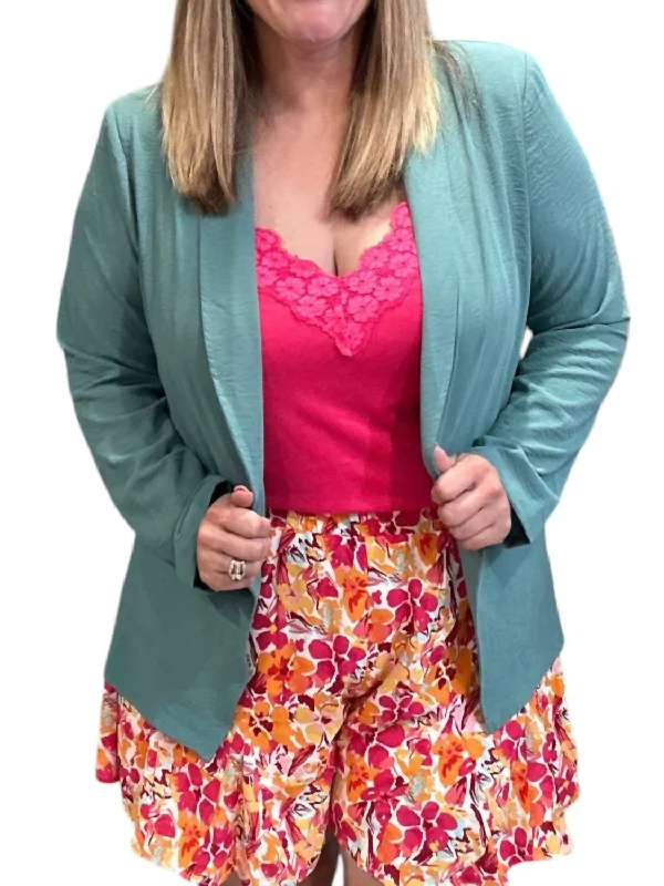 Open Front Blazer In Teal