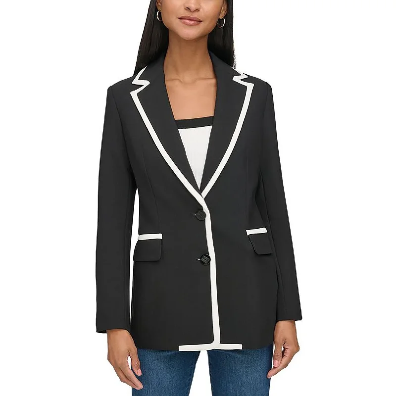 Womens Woven Contrast Trim Two-Button Blazer