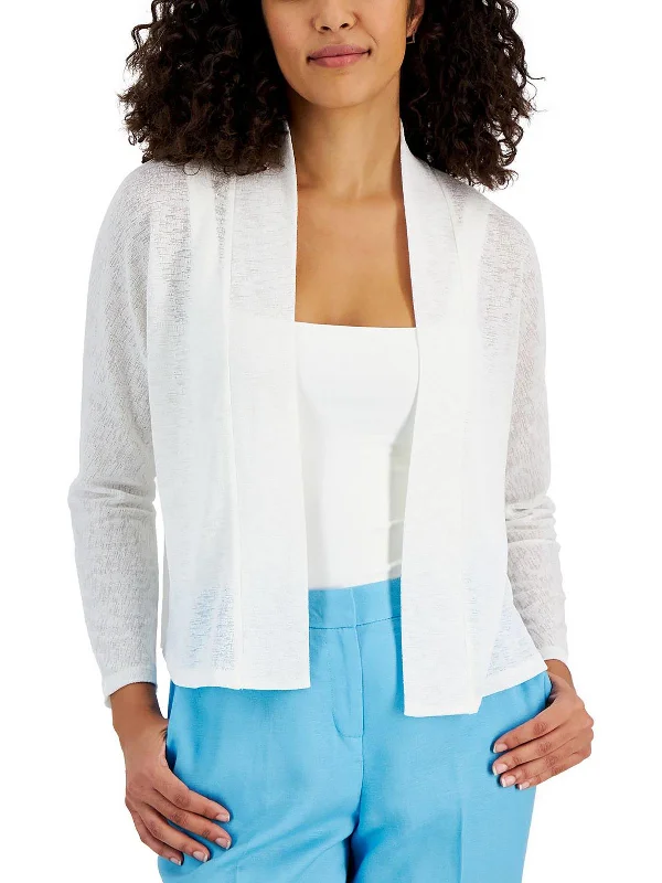 Petites Womens Crop Three Quarter Sleeve Open-Front Blazer