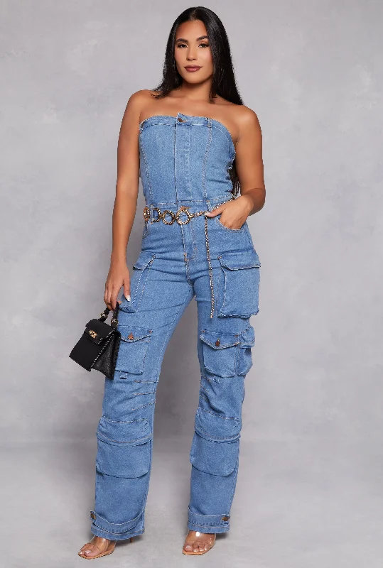 Daisy Denim Strapless Utility Jumpsuit