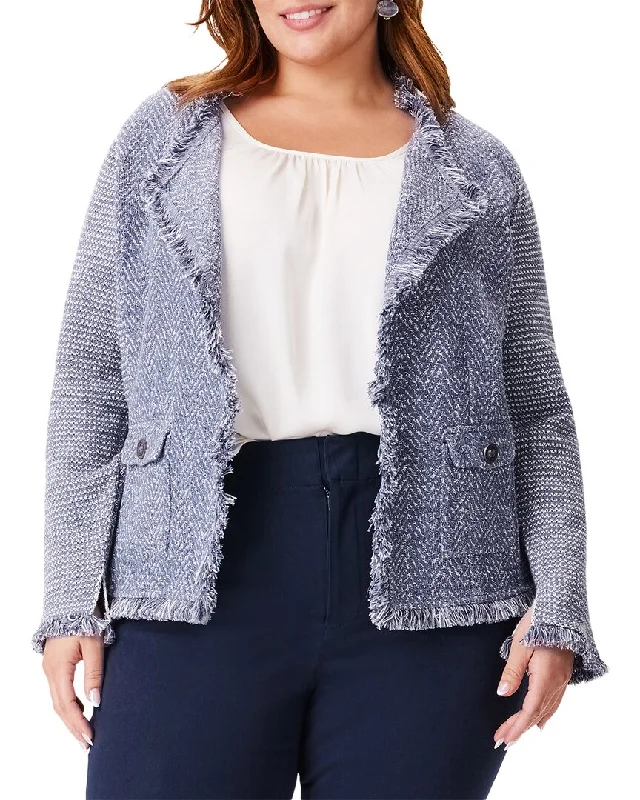 NIC+ZOE Plus Fringe Mix Knit Pocket Jacket