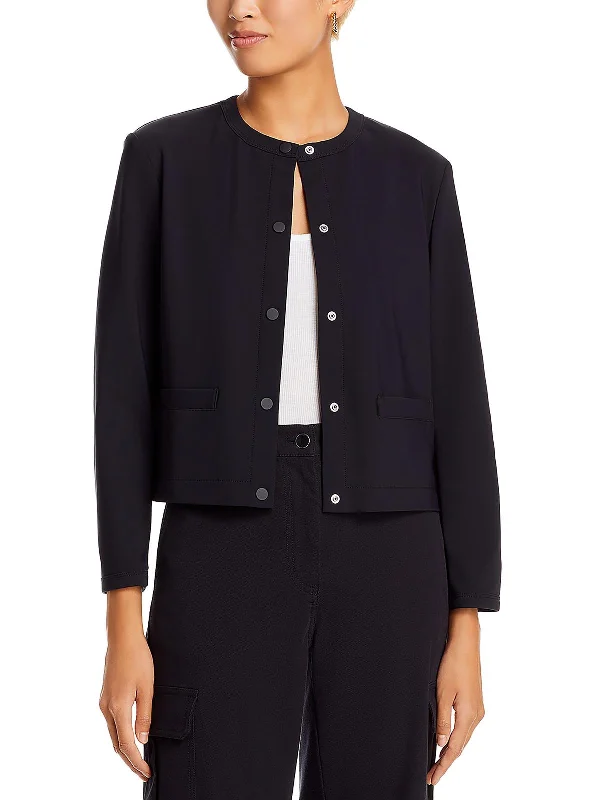 Womens Cropped Collarless Double-Breasted Blazer