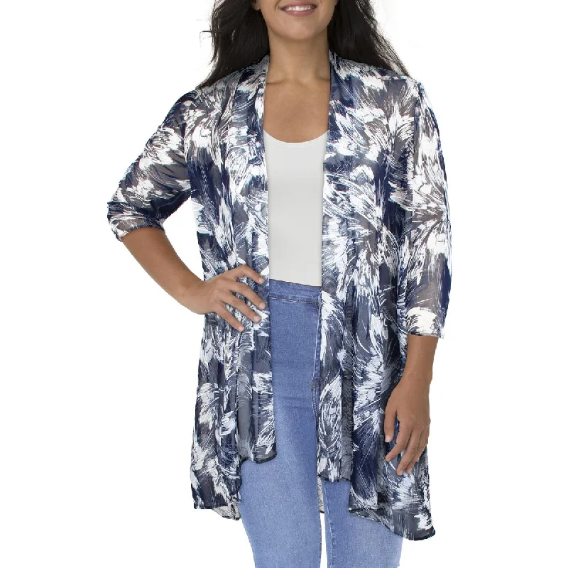 Womens Mesh Printed Duster Blazer