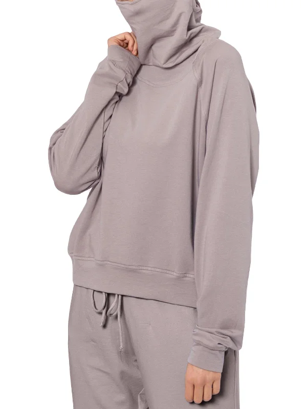 Chic Styles Womens Pullover Built-In Mask Crewneck Sweater