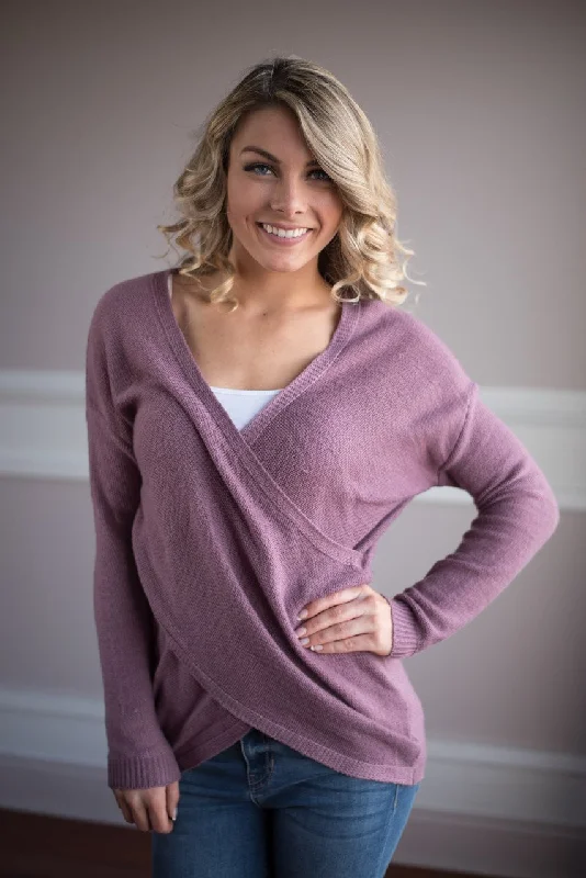 Feminine Flow Purple Wrap Sweater