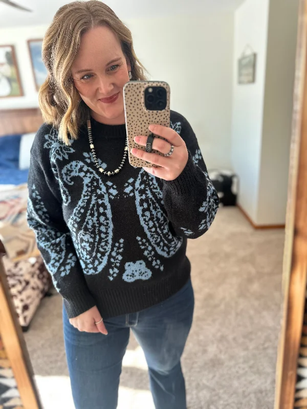 Bold Silhouette Black Paisley Sweater