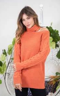 Day To Night Styles Decision's Yours Cold Shoulder Sweater (Rust)