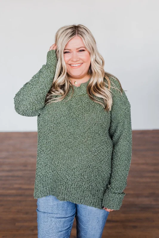 Big Discounts All I Can Do Popcorn Knit Sweater- Olive