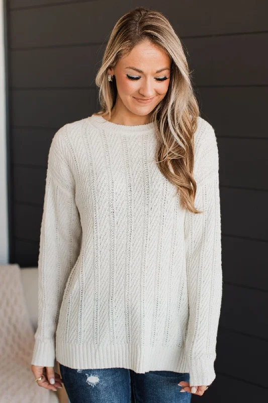 Minimalist Chic Pique Your Interest Knit Sweater- Ivory