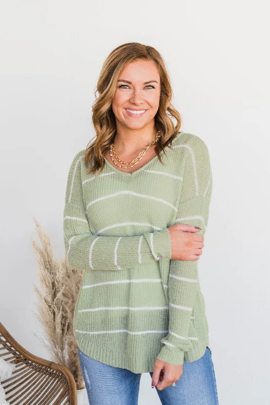 Latest Trends Pot Of Gold Striped Sweater- Light Sage