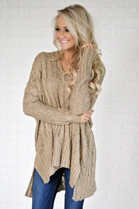 Boutique Styles V-Neck Knitted Brown Sweater