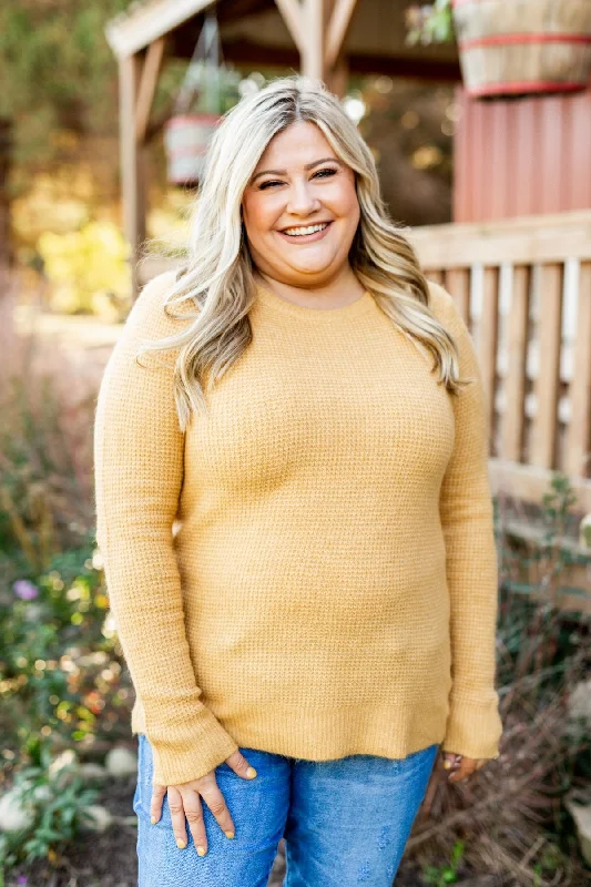 Elevate Your Wardrobe My Little Angel Waffle Knit Sweater- Mustard