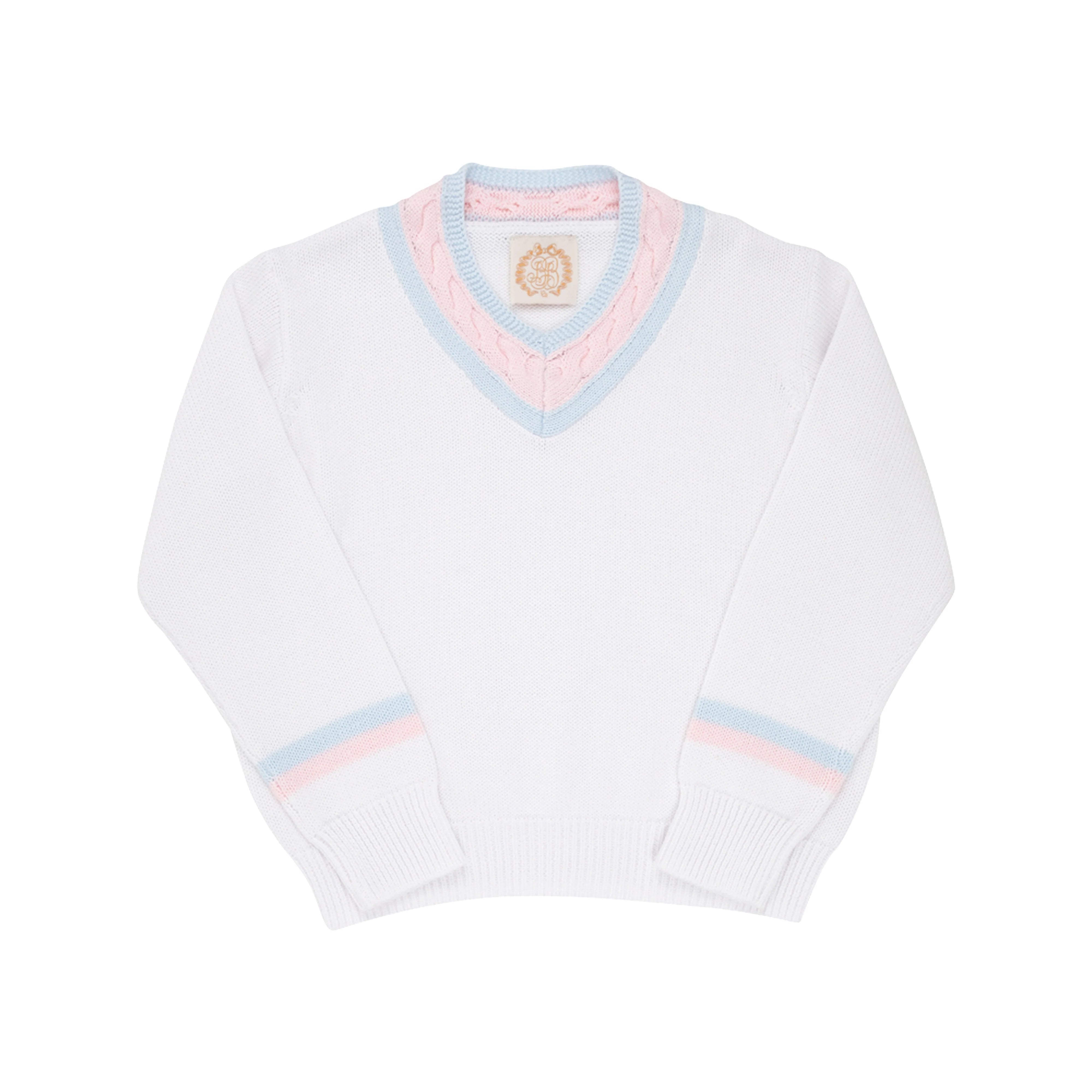 Trendy Pulse Women's Travel Outfit Set The Beaufort Bonnet Company Girl's Vivie June V-Neck Sweater - Worth Avenue White With Buckhead Blue & Palm Beach Pink Trendy Pulse Women's Travel Outfit Set The Beaufort Bonnet Company Girl's Vivie June V-Neck Sweater - Worth Avenue White With Buckhead Blue & Palm Beach Pink