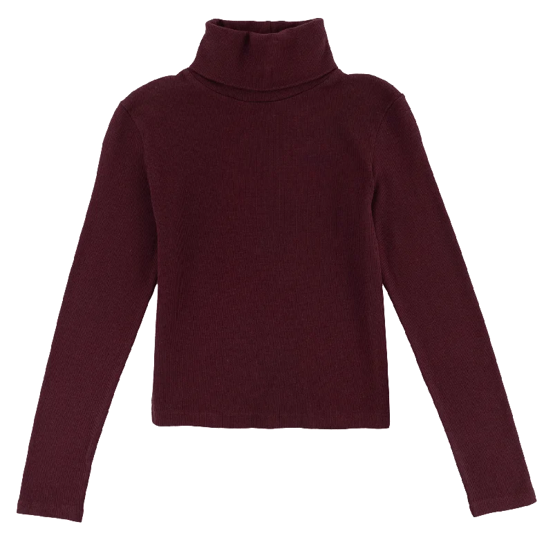 Fashion Sale Women's Vacation Outfit Set Maroon Turtle Neck Cropped Sweater