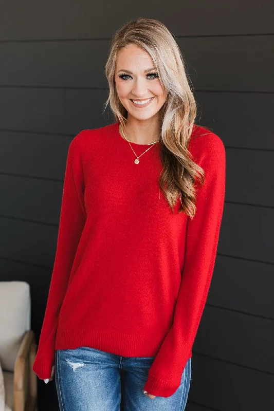 Playful Elegance Only The Best Knit Sweater- Red