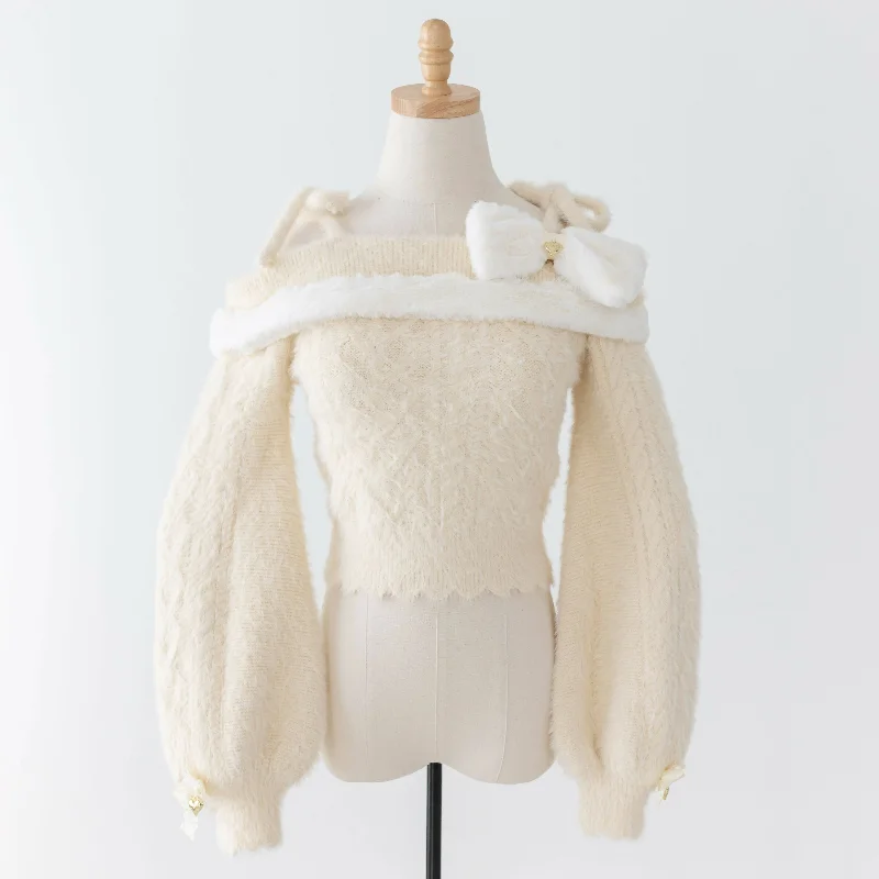 Stylish Looks Chic Clothes For Women Lilia & Lace Bunny Ear Knit Sweater with Engraved Heart Charms (Cream) Stylish Looks Chic Clothes For Women Lilia & Lace Bunny Ear Knit Sweater with Engraved Heart Charms (Cream)